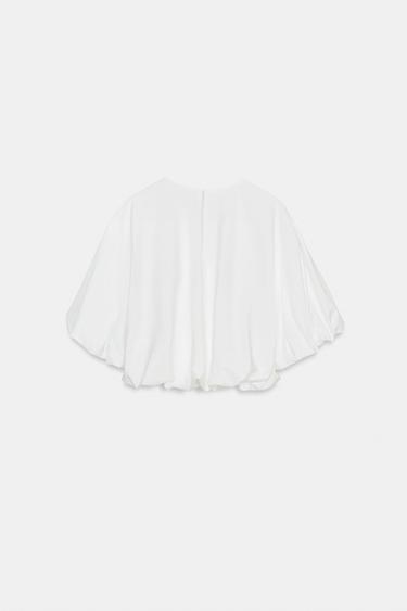 POPLIN BALLOON SLEEVE TOP - White by Zara - Image 8