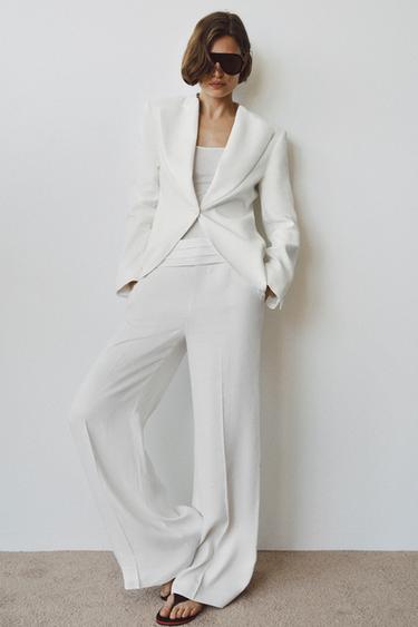LINEN BLEND CUMMERBUND TROUSERS ZW COLLECTION - White by Zara - Image 0