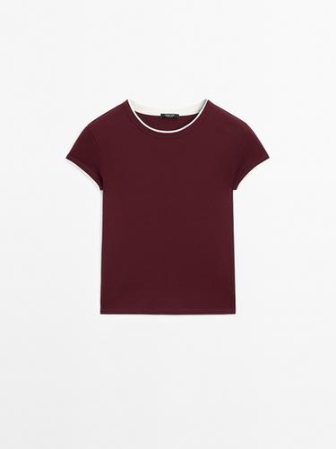 Camiseta rib contraste 100% algodón - blanco de Zara - Imagen 0