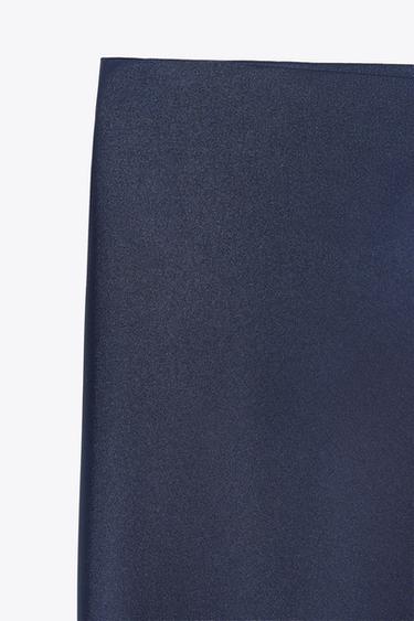 Zara SATIN MIDI SKIRT - Navy blue
