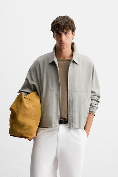 BLOUSON STRUCTURÉ LIN ET COTON - Verdâtre de Zara - Image 1
