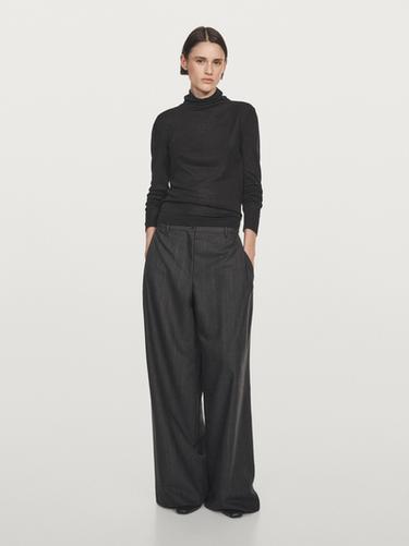 Zara Long sleeve lyocell and wool blend T-shirt - Black