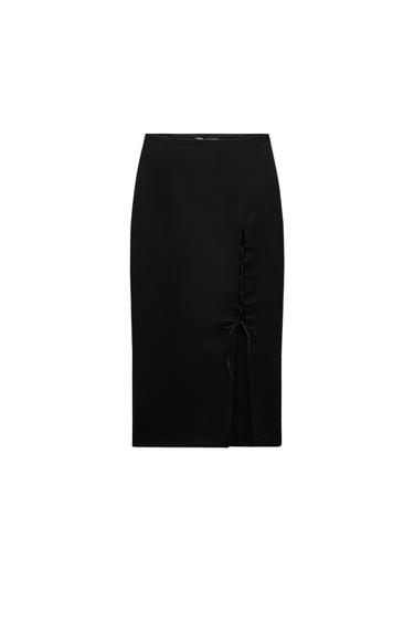 LACED SLIT MIDI SKIRT