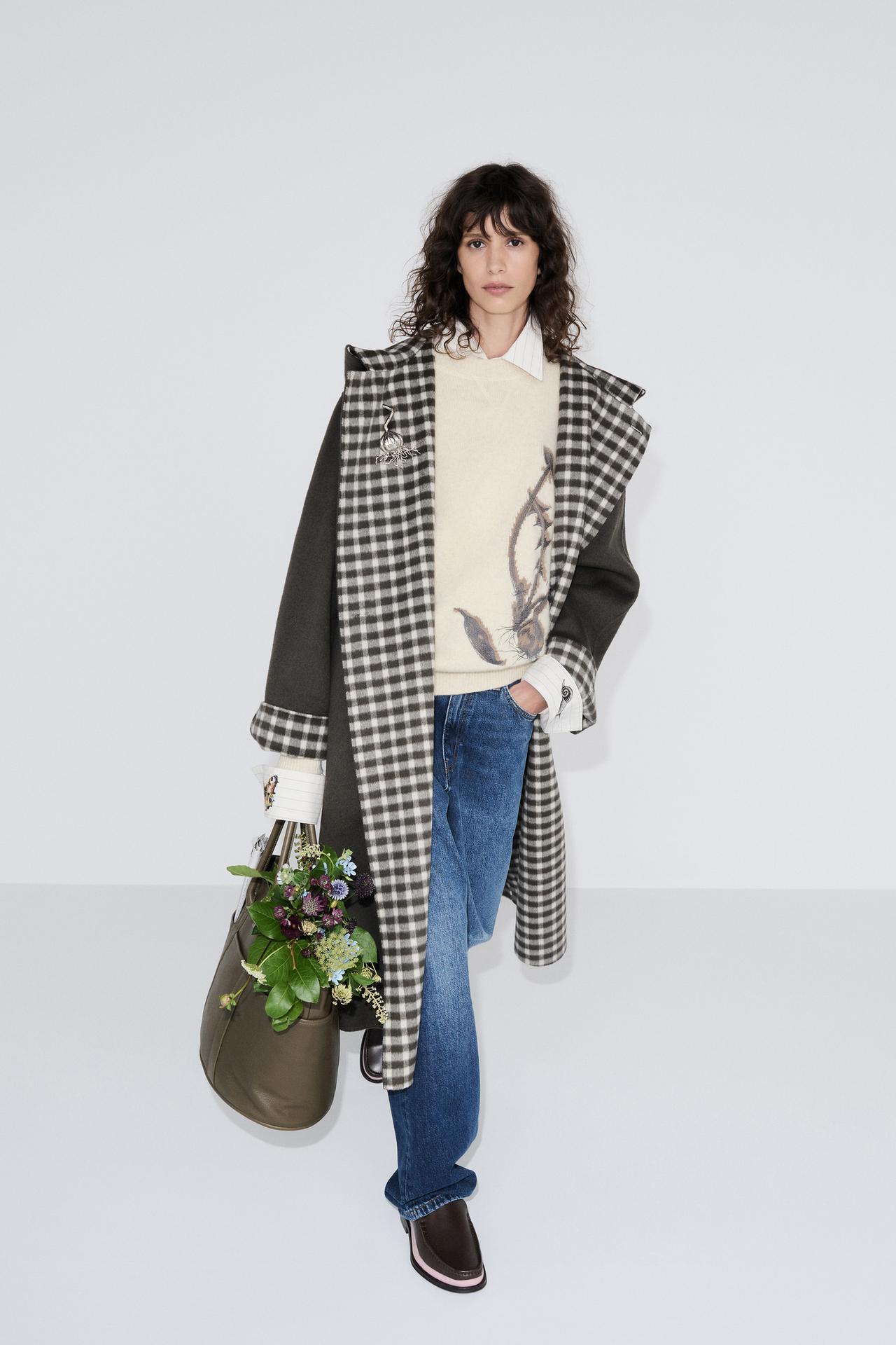 WOOL-BLEND PLAID DOUBLE-FACED COAT — Gray