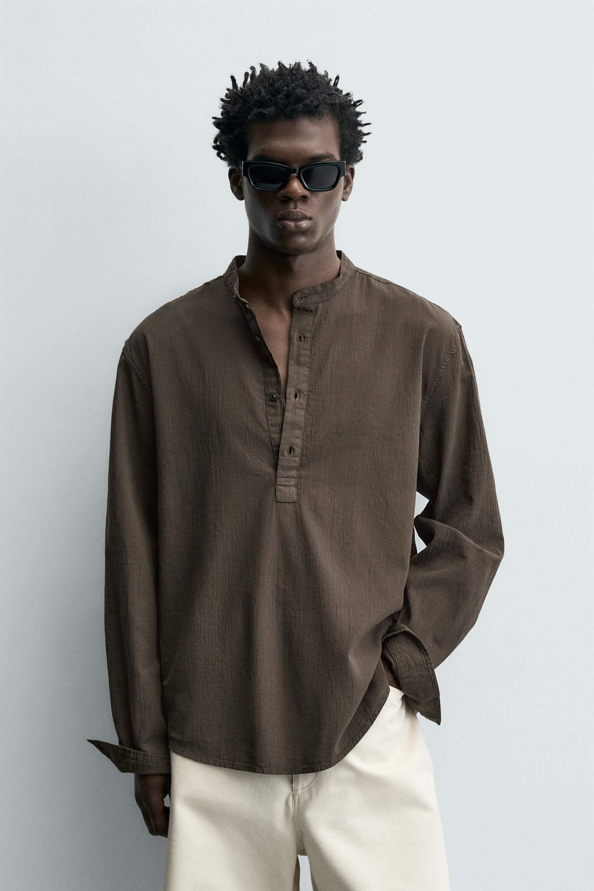 WRINKLED EFFECT POLO SHIRT — Brown / Taupe (alternate view)