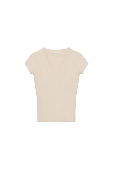 V-NECK T-SHIRT - Stone by Zara