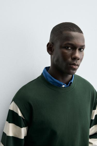 STRIPED LONG SLEEVE T-SHIRT - White / Green by Zara - Image 4