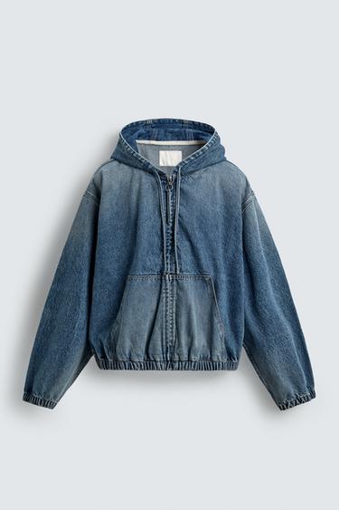 CAZADORA LAVADA CAPUCHA - Azul medio de Zara