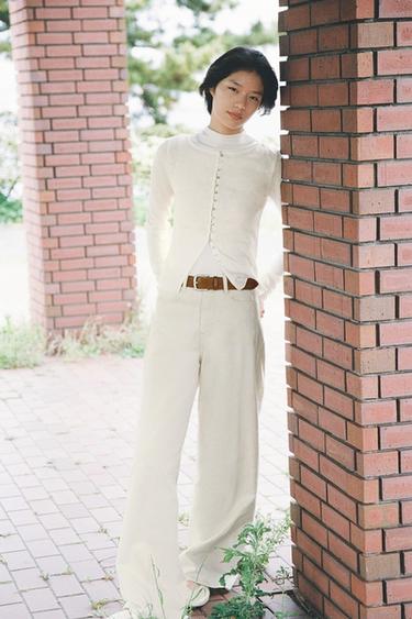 Z1975 ハイウエストワイドレッグデニムパンツエクリュZaraのZ1975 ハイウエストワイドレッグデニムパンツ - エクリュ 