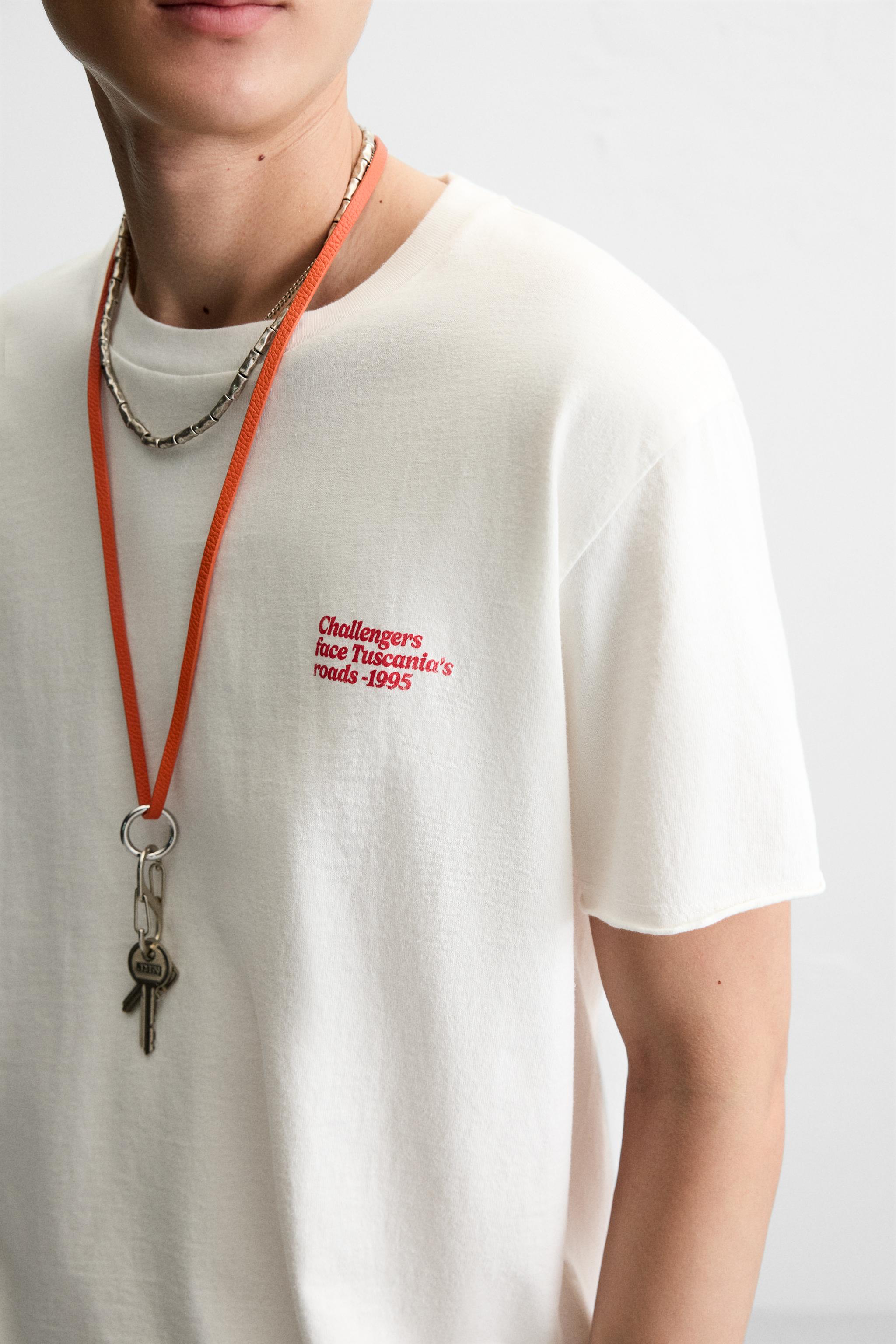 ZARA ウォッシュ加工プリントTシャツ 0962/429 ウォッシュ加工テキストプリントTシャツ - オフホワイト | ZARA