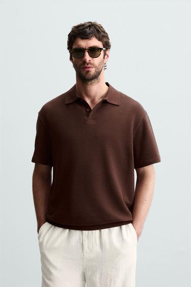 Zara JACQUARD TEXTURED POLO - Burgundy