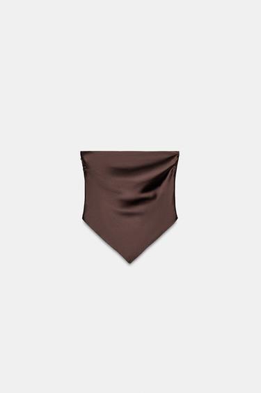 SATIN SCARF TOP - Chocolate by Zara