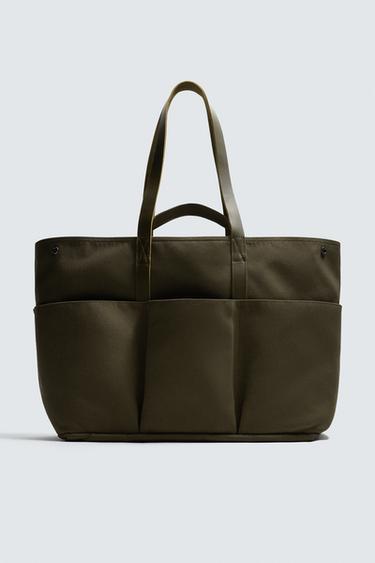 TOTE BAG WITH LEATHER DETAILS AARON LEVINE X ZARA - Khaki Green by Zara