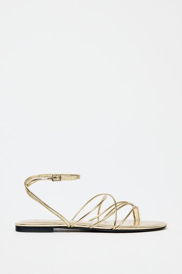 SANDALIA PLANA TIRAS DOURADA - Ouro de Zara