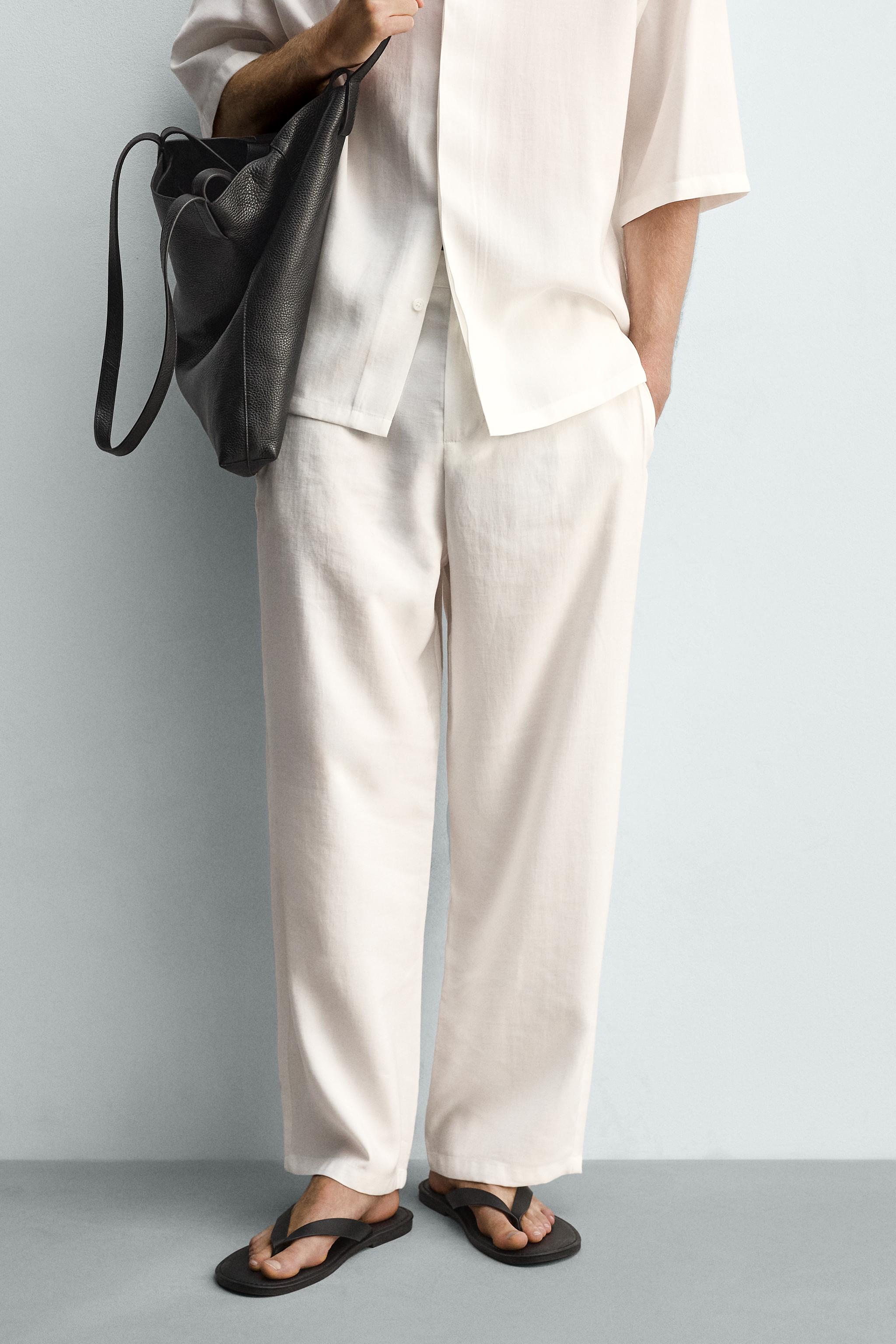 FLOWY SIDE PLEAT PANTS — Oyster-white