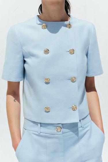 BLAZER DOPPIOPETTO MANICHE CORTE - Celeste di Zara