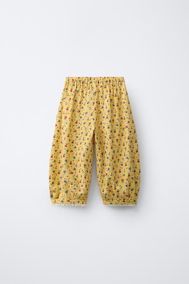 PANTALON BOUFFANT IMPRIMÉ FLEURS AVEC LIN - Jaune de Zara - Image 1