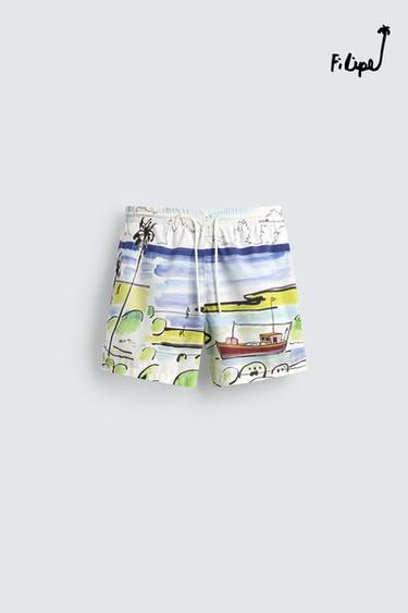 CALÇÃO DE BANHO MÉDIO ESTAMPAS FILIPE JARDIM X ZARA - Multicolor da Zara