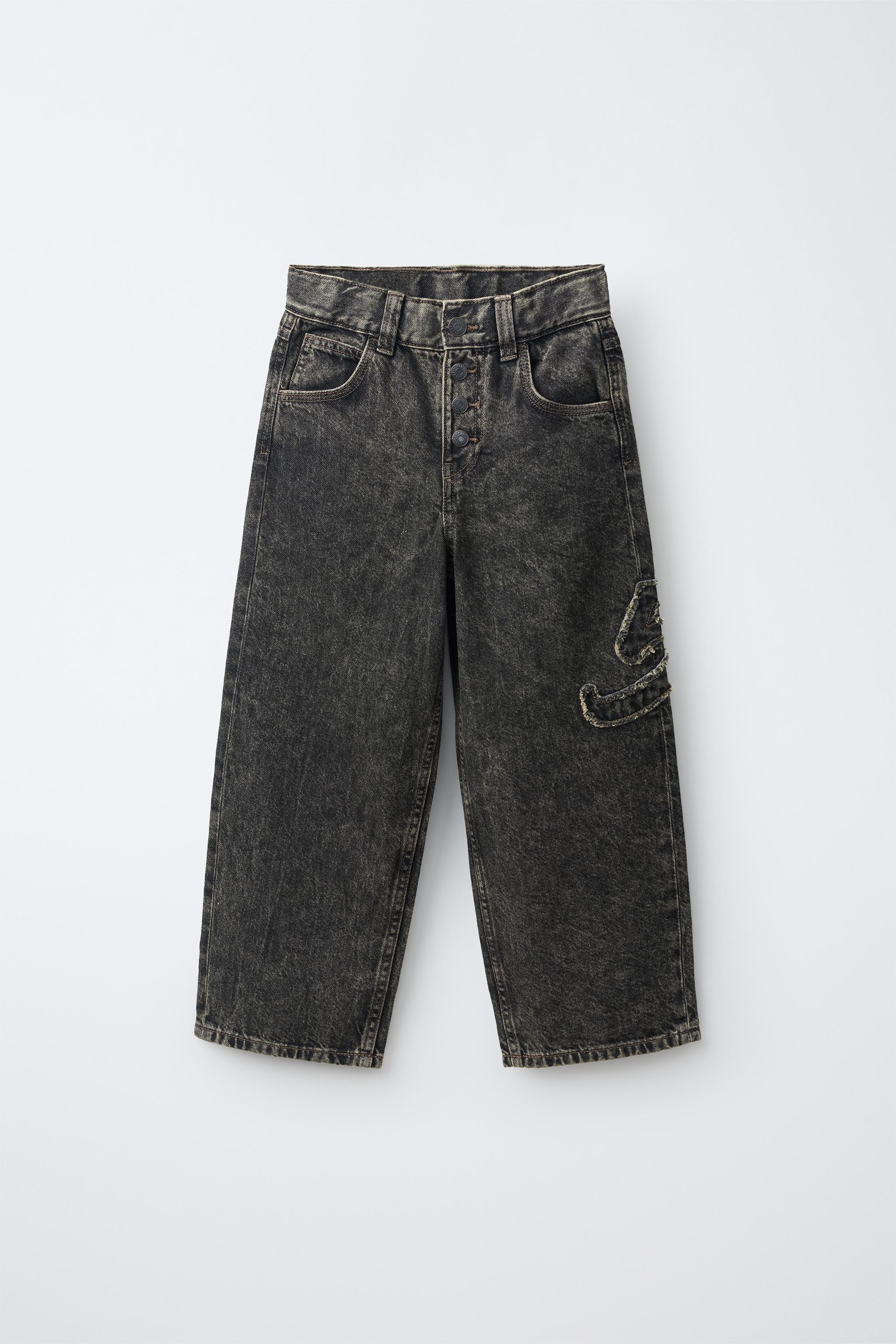 WIDE-LEG BUTTON JEANS - Black / Brown | ZARA United States
