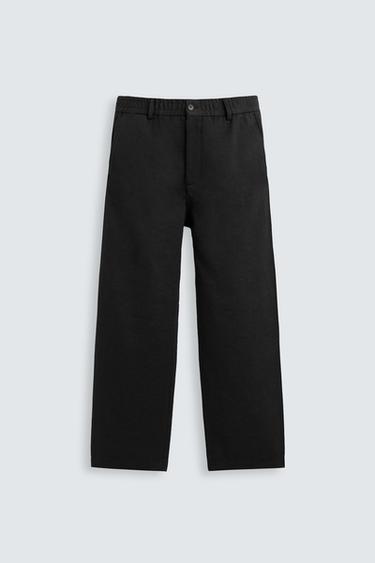Zara TEXTURED REGULAR FIT PANTS - Black
