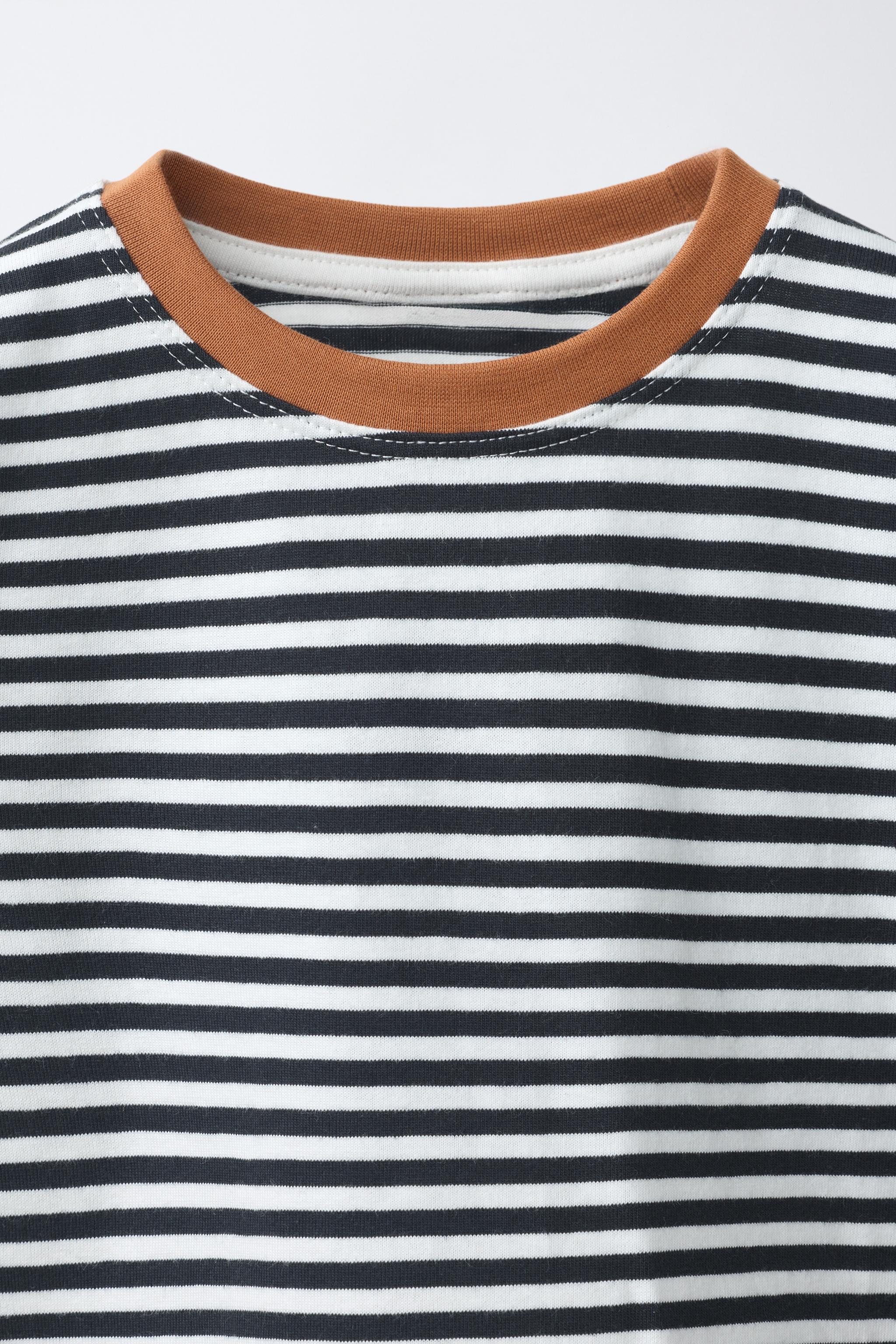 Детские футболки Zara STRIPED CONTRAST COLLAR T-SHIRT — фото 3