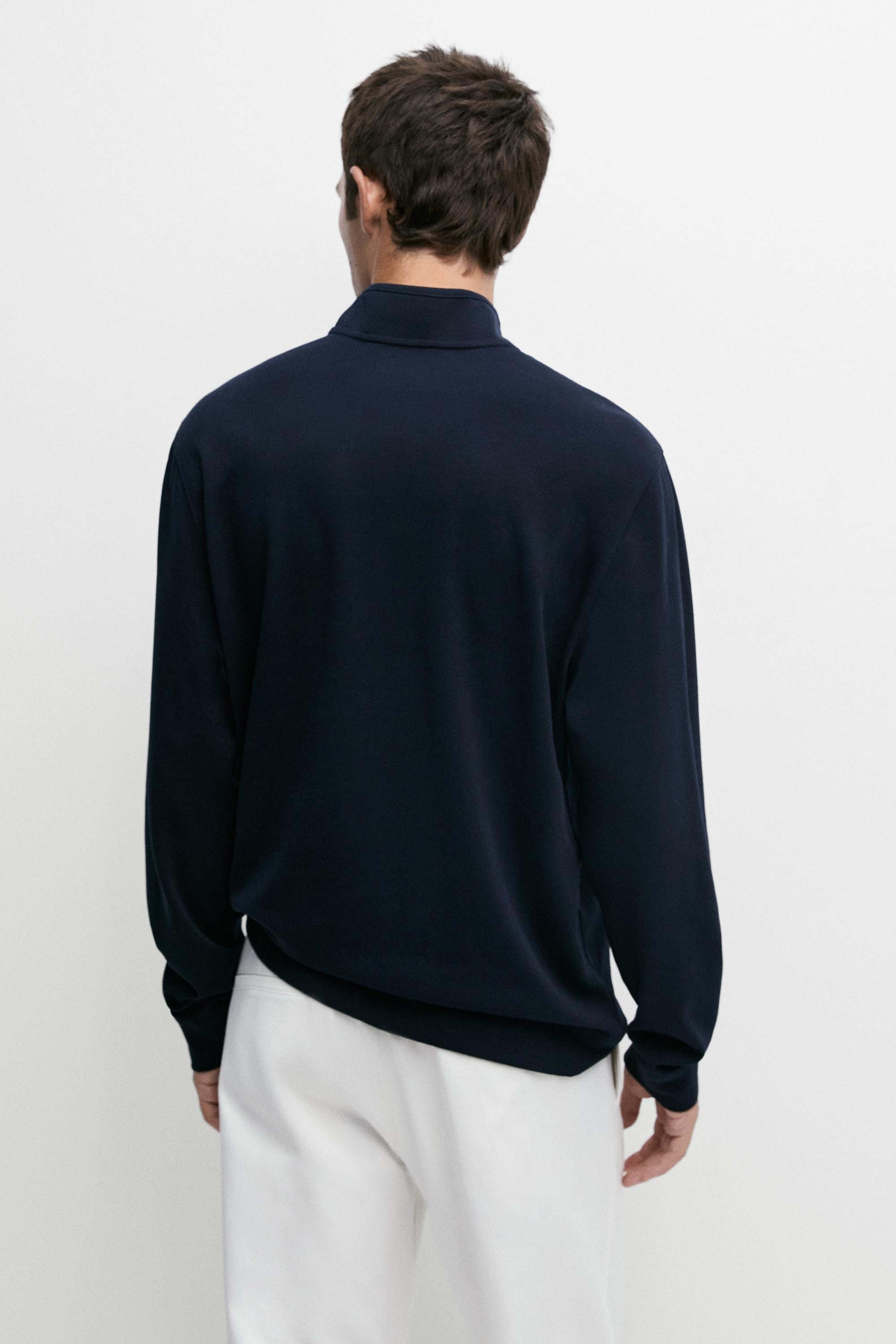 Cotton blend mock neck knit sweater