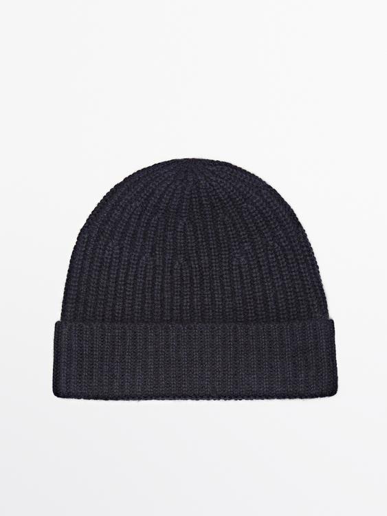 Ribbed 100% cashmere beanie