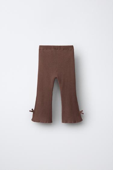RIBBED FLARE LEGGINGS — Brown 2