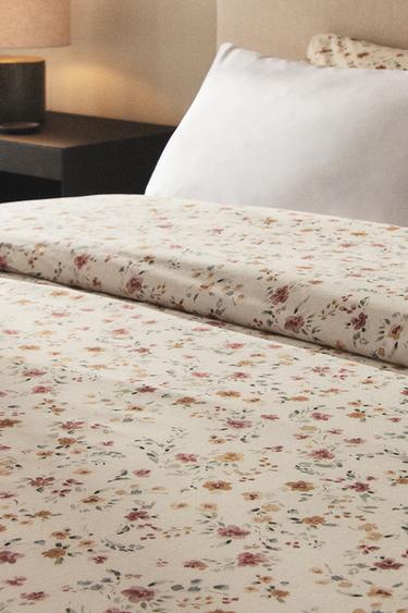 FLORAL COTTON PERCALE DUVET COVER (200 THREAD COUNT) - Oyster-white by Zara