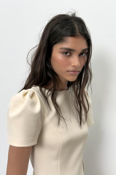 SHORT DRESS WITH PLEATS AND POCKETS - Oyster-white by Zara - Image 3