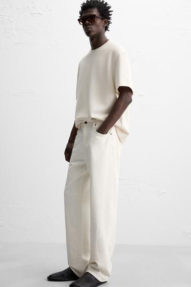 JEANS STRAIGHT FIT ALGODÃO - CÂNHAMO - Branco-marfim da Zara