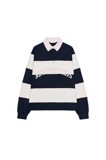 SUDADERA POLO RAYAS TEXTO - Marino de Zara - Imagen 0