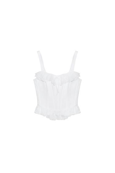 CORSETRY-INSPIRED RUFFLED TOP - White by Zara