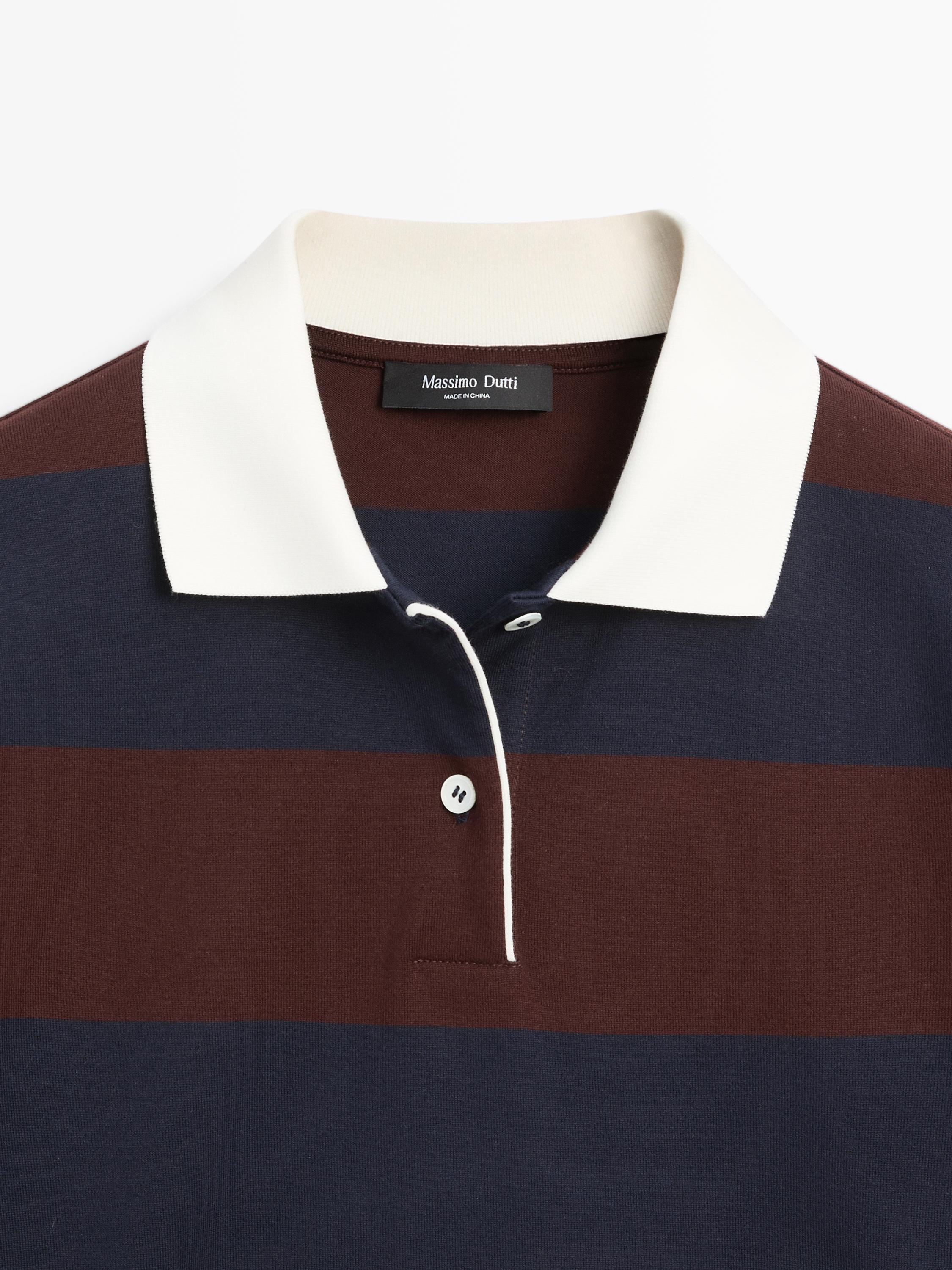 Striped long sleeve cotton polo shirt