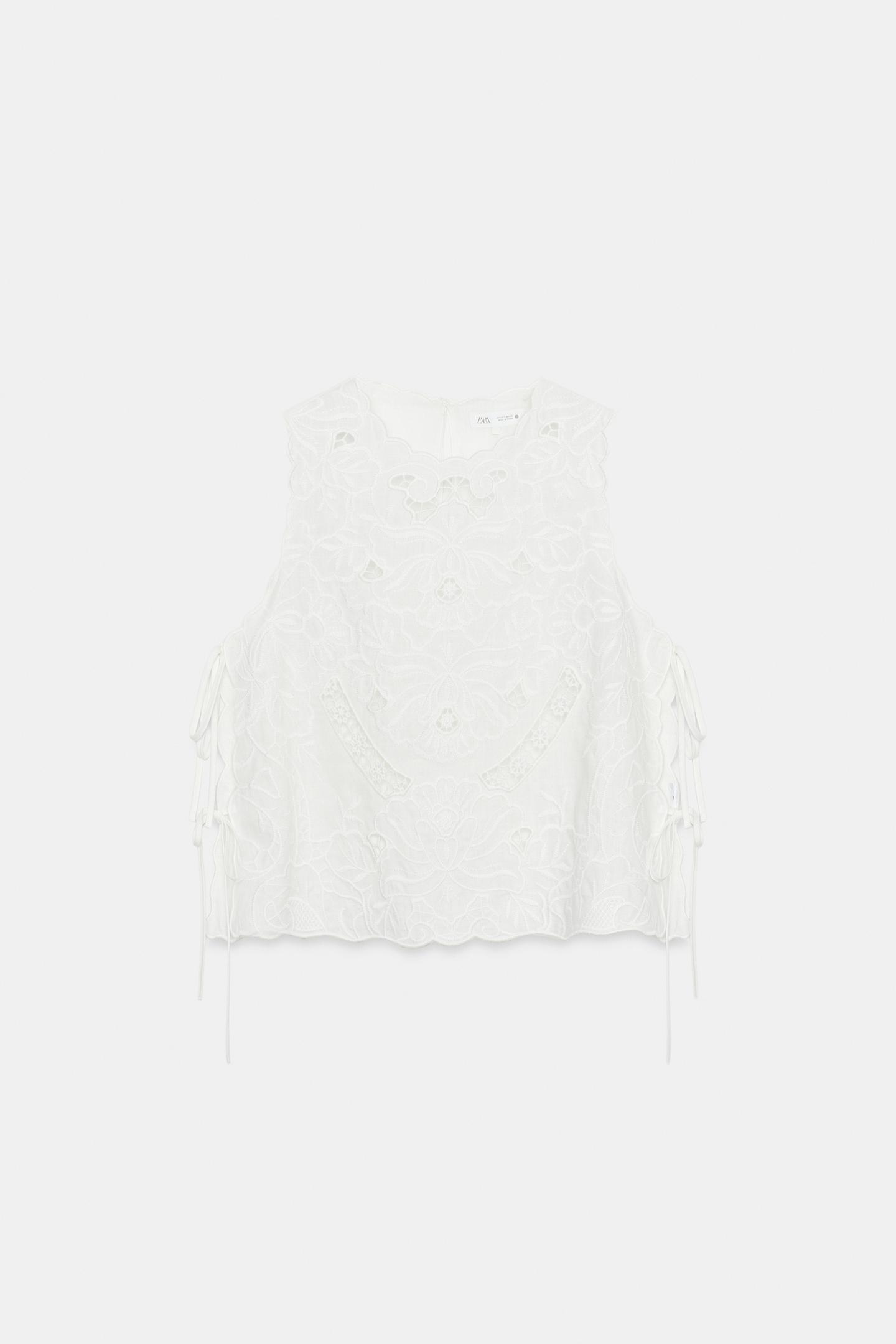 Женская блузка Zara ZW Collection Embroidered Blouse, цвет: Белый — фото 5