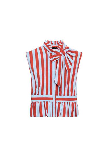 STRIPED BLOUSE WITH KNOT DETAIL - Red Stripe by Zara