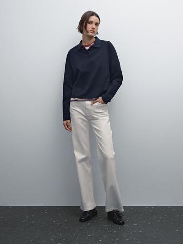 Zara High-waist straight fit denim trousers - Ecru - Image 0