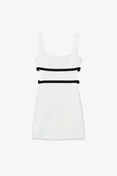 STRETCH DRESS WITH TIES - Black / White by Zara - Image 4