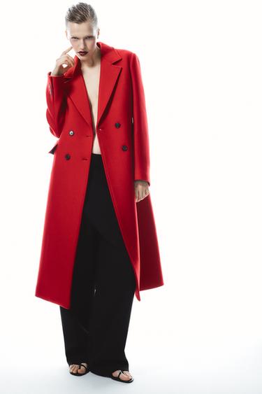 Zara WOOL BLEND DOUBLE-BREASTED COAT - Red
