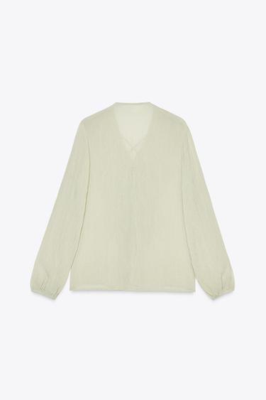SEMI-SHEER BLOUSE WITH RUFFLE TRIMS - Sea green by Zara - Image 4