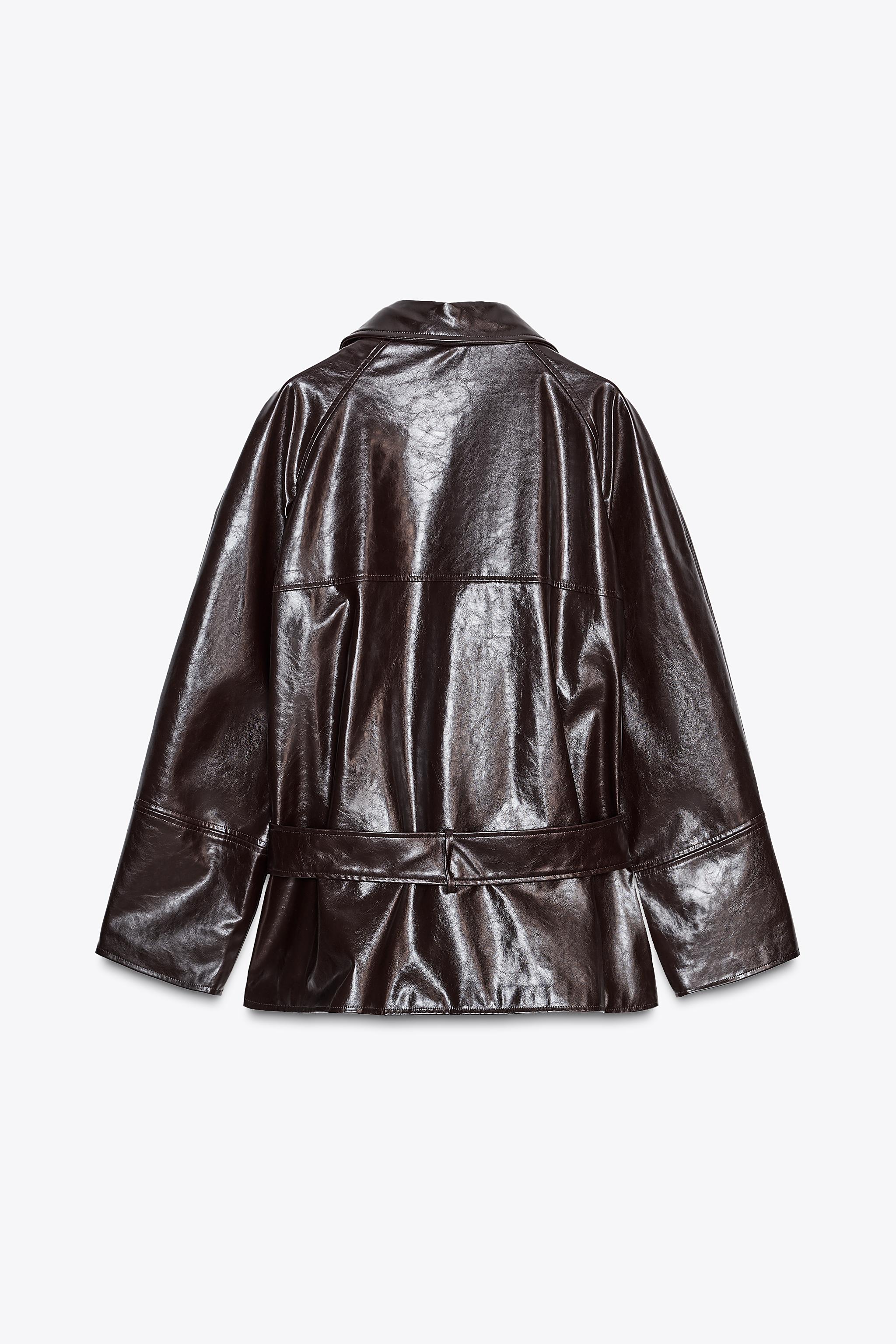 ZARA ショートフェイクレザートレンチコート フェイクレザートレンチコート - ダークボルドー | ZARA Japan