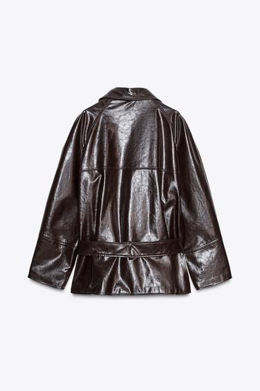 FAUX LEATHER SHORT TRENCH COAT - Dark burgundy by Zara