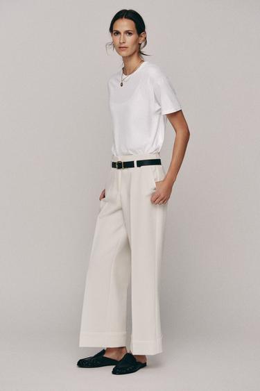 TURN-UP HEM TROUSERS WITH BELT - White by Zara