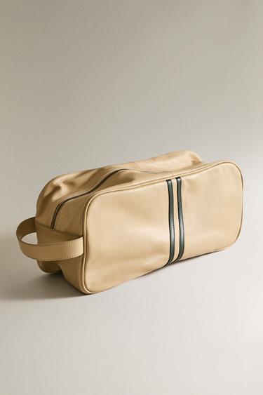 LEATHER SHOE BAG - Ecru / Green by Zara - Image 0