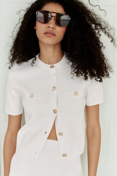 SHORT SLEEVE KNIT CARDIGAN - White by Zara - Image 1