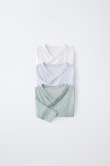 LOT DE TROIS BODYS EN MAILLE AJOURÉE À COL CROISÉ - Vert d'eau de Zara