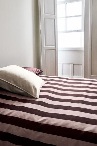 Zara FADED COTTON STRIPE DUVET COVER - Pink