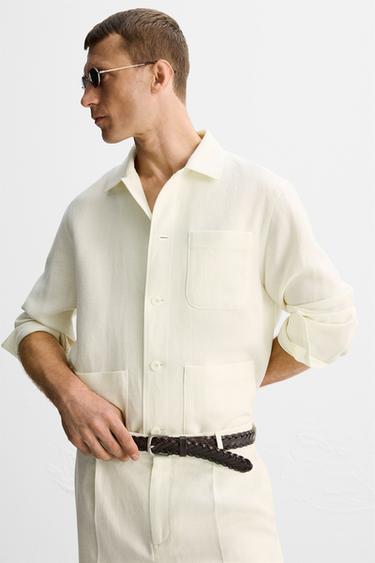 HERRINGBONE LINEN/WOOL OVERSHIRT - LIMITED EDITION - Oyster-white by Zara - Image 6