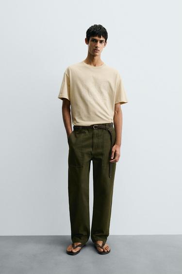 FLORAL EMBROIDERY T-SHIRT - Brown / Taupe by Zara