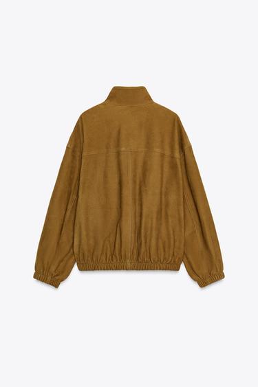 LEATHER BOMBER JACKET ZW COLLECTION LIMITED EDITION - Khaki by Zara - Image 4